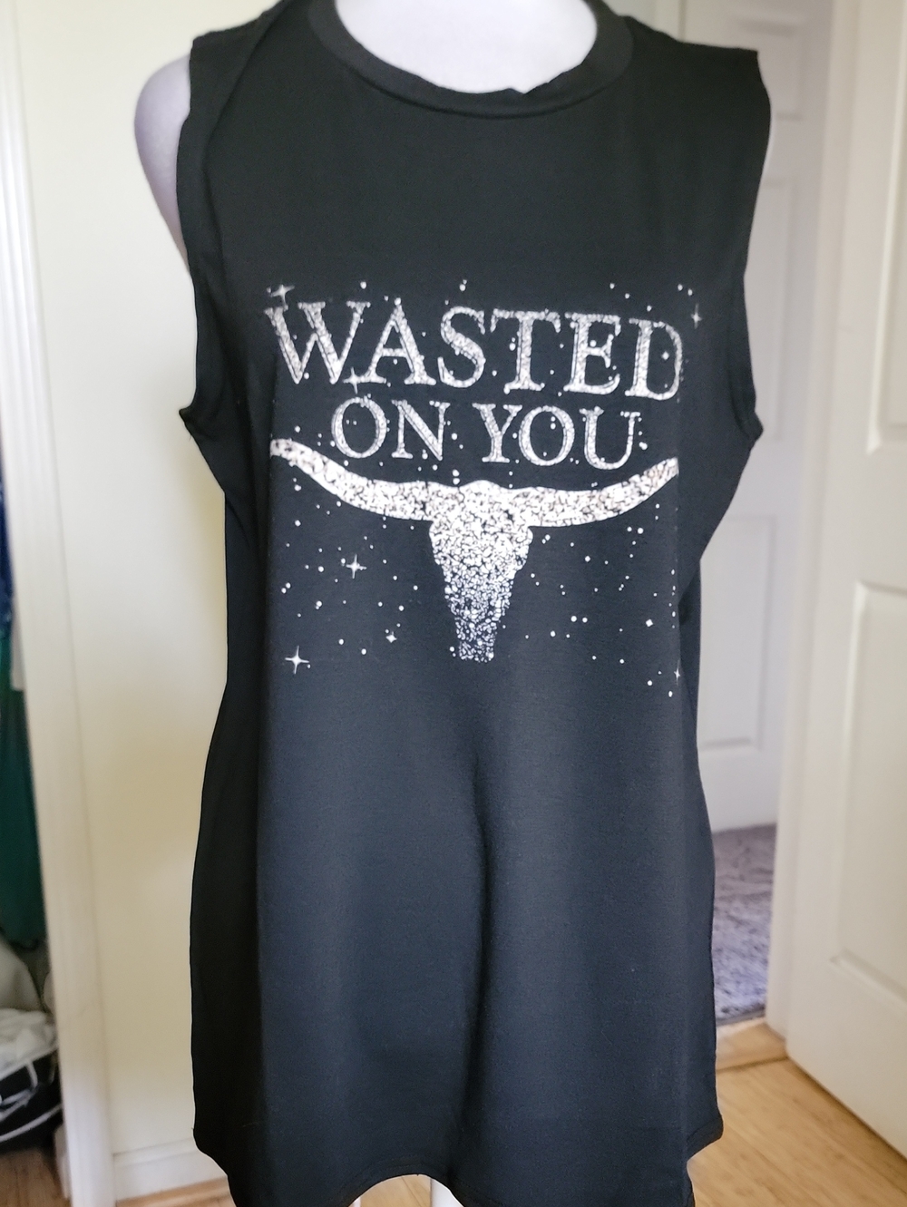 Unk Black Graphic Muscle Tank with White Longhorn Print